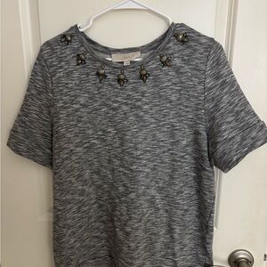 LOFT Heathered Gray Embellished Short Sweatshirt Top